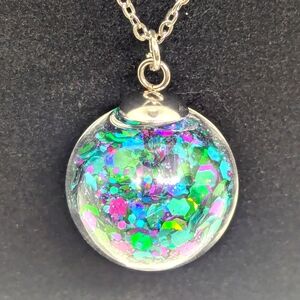 1" Glass Glitter Globe Necklace in Nightswimming